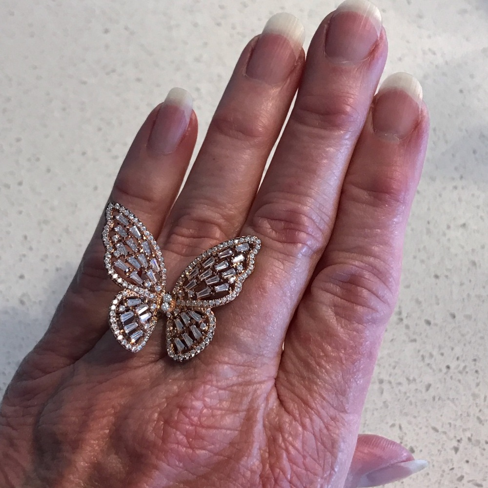 Rose Gold plated Butterfly Ring Pave Crystals
